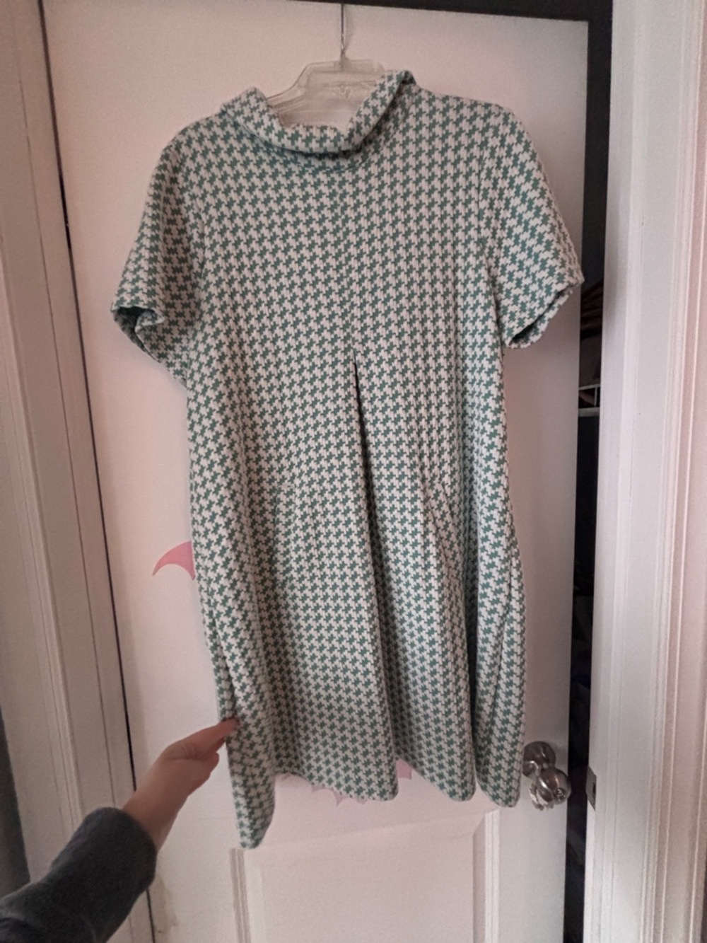 Tyler Boe Green and White Houndstooth A-Line Dress